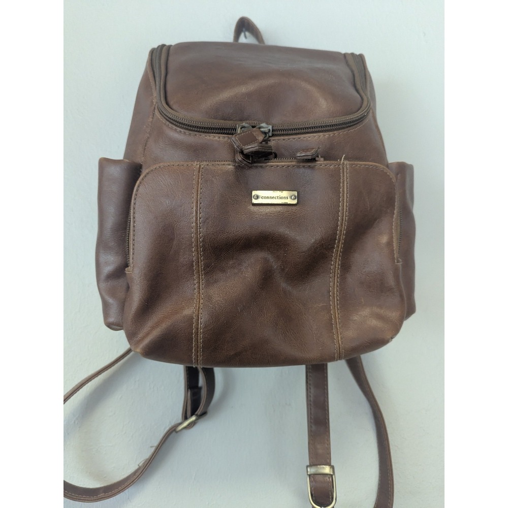 Connections Brown Faux Leather Shoulder Bag  Zip Top Handbag Brown